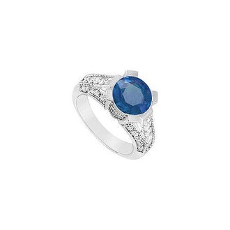 Sapphire and Diamond Engagement Ring : 14K White Gold - 1.00 CT TGW