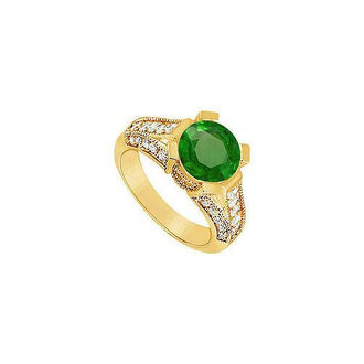 Emerald and Diamond Engagement Ring : 14K Yellow Gold - 1.00 CT TGW