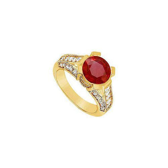 Ruby and Diamond Engagement Ring : 14K Yellow Gold - 1.00 CT TGW