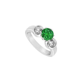 Emerald and Diamond Engagement Ring : 14K White Gold - 1.25 CT TGW