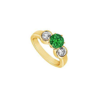 Emerald and Diamond Engagement Ring : 14K Yellow Gold - 1.25 CT TGW