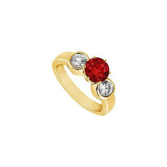 Ruby and Diamond Engagement Ring : 14K Yellow Gold - 1.25 CT TGW