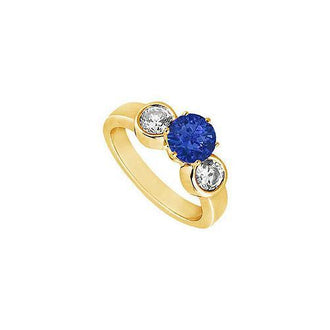 Sapphire and Diamond Engagement Ring : 14K Yellow Gold - 1.25 CT TGW