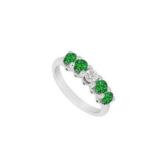 Emerald and Diamond Wedding Band : 14K White Gold - 1.55 CT TGW