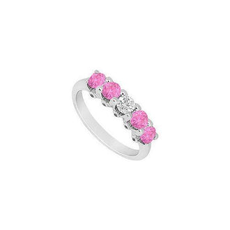 Pink Sapphire and Diamond Wedding Band : 14K White Gold - 1.55 CT TGW