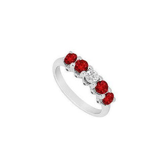 Ruby and Diamond Wedding Band : 14K White Gold - 1.55 CT TGW