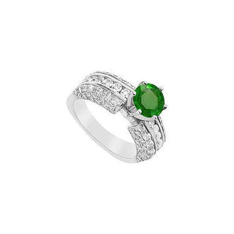 Emerald and Diamond Engagement Ring : 14K White Gold - 3.25 CT TGW