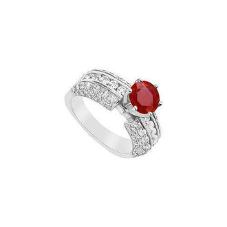 Ruby and Diamond Engagement Ring : 14K White Gold - 3.25 CT TGW