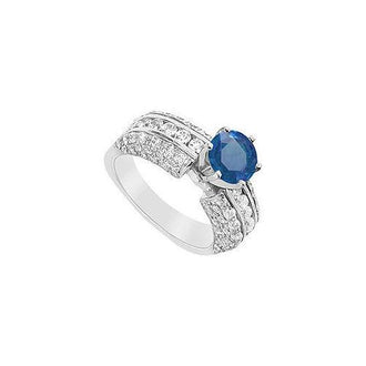 Sapphire and Diamond Engagement Ring : 14K White Gold - 3.25 CT TGW