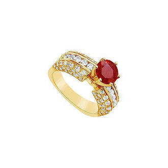 Ruby and Diamond Engagement Ring : 14K Yellow Gold - 3.25 CT TGW