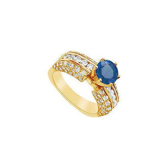 Sapphire and Diamond Engagement Ring : 14K Yellow Gold - 3.25 CT TGW