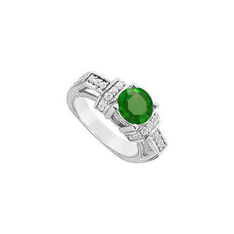 Emerald and Diamond Engagement Ring : 14K White Gold - 2.50 CT TGW