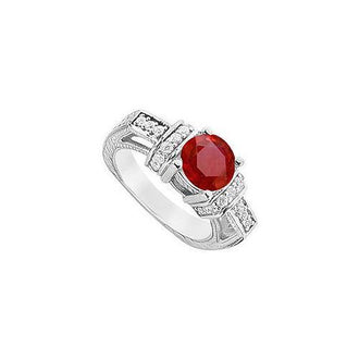 Ruby and Diamond Engagement Ring : 14K White Gold - 2.50 CT TGW