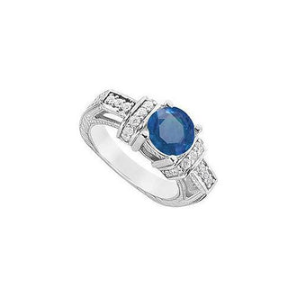 Sapphire and Diamond Engagement Ring : 14K White Gold - 2.50 CT TGW