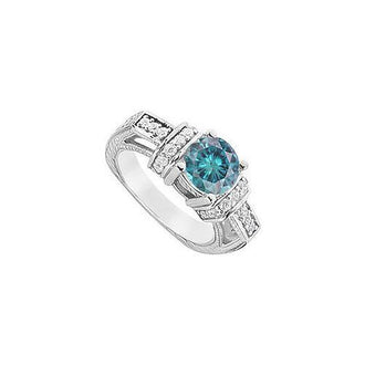 Blue Diamond Engagement Ring : 14K White Gold - 1.50 CT Diamonds