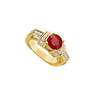 Ruby and Diamond Engagement Ring : 14K Yellow Gold - 2.50 CT TGW