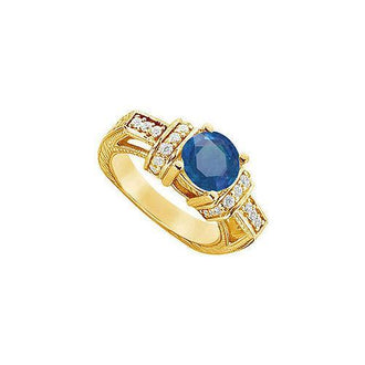 Sapphire and Diamond Engagement Ring : 14K Yellow Gold - 2.50 CT TGW