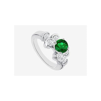 Diamond and Natural Emerald Engagement Ring in 14K White Gold 1.20 Carat TGW