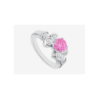 14K White Gold Engagement Ring in Pink Sapphire and Diamond 1.20 Carat TGW