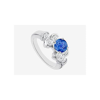 Engagement Rings Diamond and Natural Sapphire in 14K White Gold with 1.20 Carat TGW