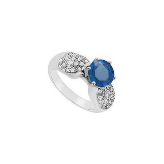 Sapphire and Diamond Engagement Ring : 14K White Gold - 1.50 CT TGW