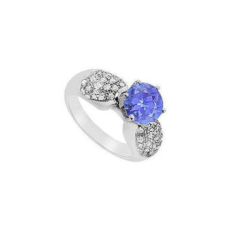 Tanzanite and Diamond Engagement Ring : 14K White Gold - 1.50 CT TGW