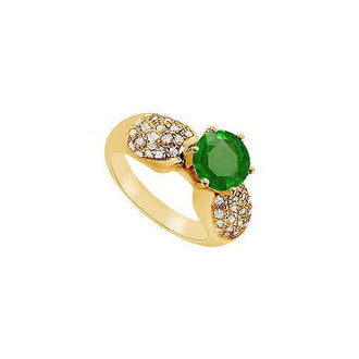 Emerald and Diamond Engagement Ring : 14K Yellow Gold - 1.50 CT TGW