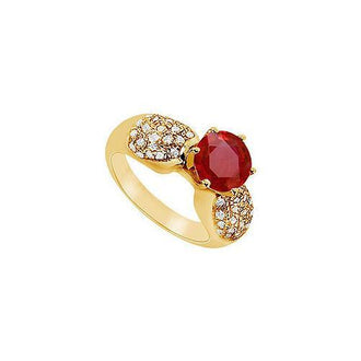 Ruby and Diamond Engagement Ring : 14K Yellow Gold - 1.50 CT TGW