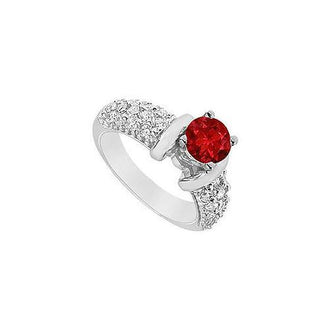 Ruby and Diamond Engagement Ring : 14K White Gold - 2.00 CT TGW