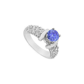 Tanzanite and Diamond Engagement Ring : 14K White Gold - 2.00 CT TGW