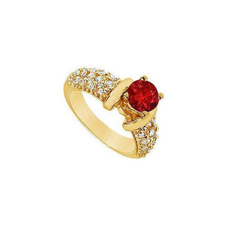 Ruby and Diamond Engagement Ring : 14K Yellow Gold - 2.00 CT TGW