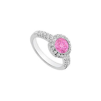 Pink Sapphire and Diamond Halo Engagement Ring : 14K White Gold - 1.25 CT TGW