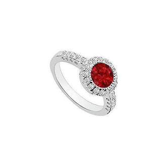 Ruby and Diamond Halo Engagement Ring : 14K White Gold - 1.25 CT TGW