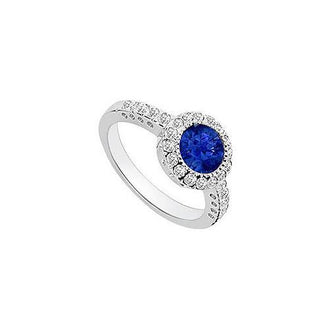 Sapphire and Diamond Halo Engagement Ring : 14K White Gold - 1.25 CT TGW