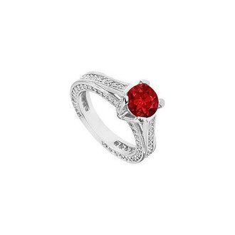 Ruby and Diamond Engagement Ring : 14K White Gold - 2.50 CT TGW