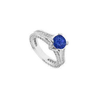 Sapphire and Diamond Engagement Ring : 14K White Gold - 2.50 CT TGW