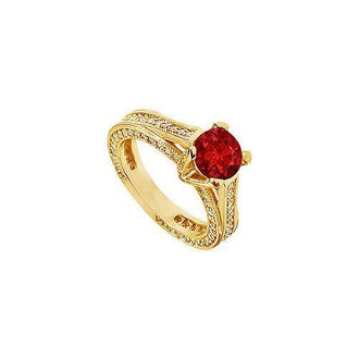 Ruby and Diamond Engagement Ring : 14K Yellow Gold - 2.50 CT TGW