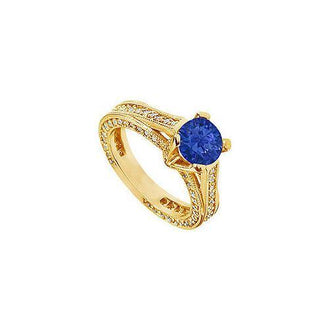 Sapphire and Diamond Engagement Ring : 14K Yellow Gold - 2.50 CT TGW