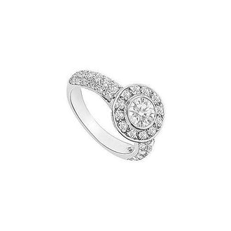 Cubic Zirconia Halo Engagement Ring 14K White Gold 2.15 CT TGW