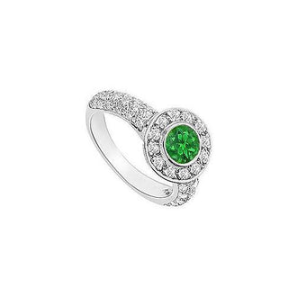 Emerald and Diamond Halo Engagement Ring : 14K White Gold - 2.25 CT TGW