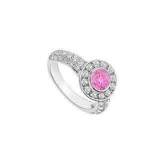 Pink Sapphire and Diamond Halo Engagement Ring : 14K White Gold - 2.25 CT TGW