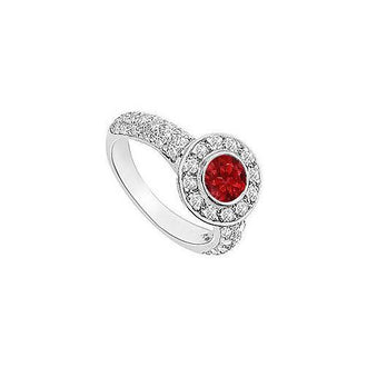 Ruby and Diamond Halo Engagement Ring : 14K White Gold - 2.25 CT TGW