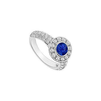 Sapphire and Diamond Halo Engagement Ring : 14K White Gold - 2.25 CT TGW