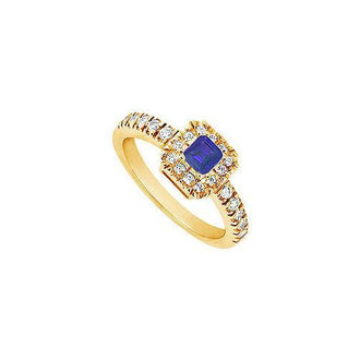 Sapphire and Diamond Engagement Ring : 14K Yellow Gold - 0.50 CT TGW