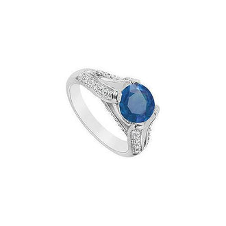 Sapphire and Diamond Engagement Ring : 14K White Gold - 2.50 CT TGW