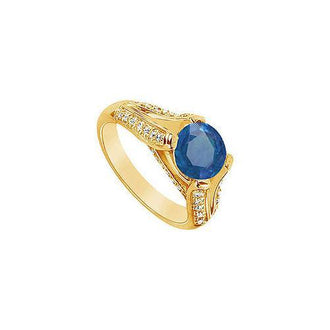 Sapphire and Diamond Engagement Ring : 14K Yellow Gold - 2.50 CT TGW