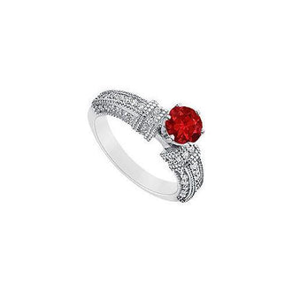 Ruby and Diamond Engagement Ring : 14K White Gold - 1.00 CT TGW