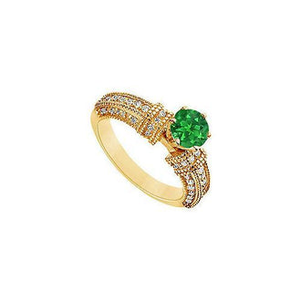 Emerald and Diamond Engagement Ring : 14K Yellow Gold - 1.00 CT TGW