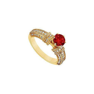 Ruby and Diamond Engagement Ring : 14K Yellow Gold - 1.00 CT TGW