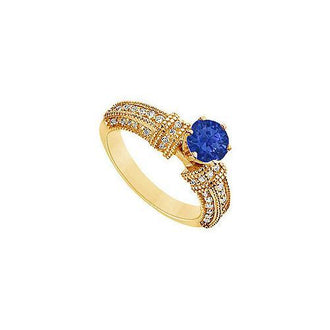 Sapphire and Diamond Engagement Ring : 14K Yellow Gold - 1.00 CT TGW